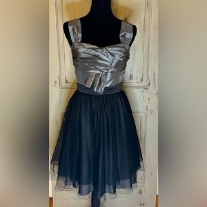 Max & Cleo LBD Party cocktail dress metallic tulle silver black 4